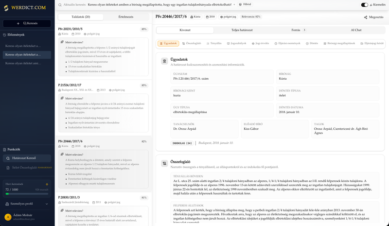 Werdict keresési eredmények